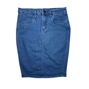 Lexi Jeans Denim Pencil Skirt Women Size 6 Blue Knee Length Back Slit